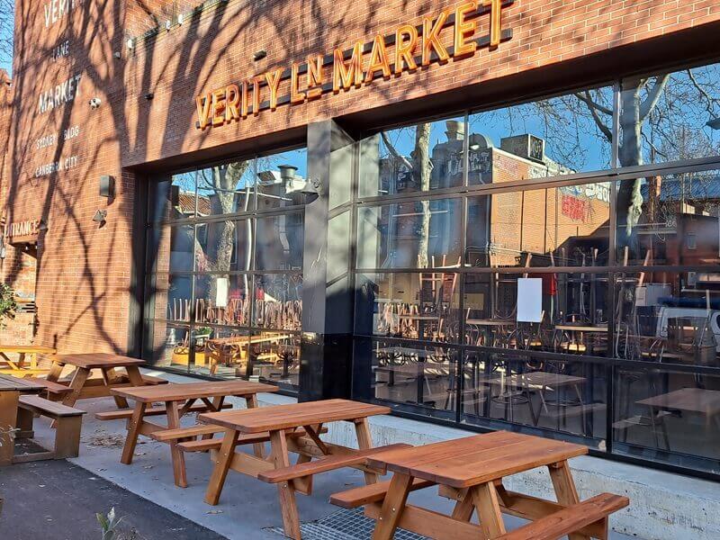View of the picnic settings at Verity Lane Market, Canberra